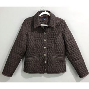 Tommy Hilfiger Quilted Snap Jacket SZ M Brown Riding Equestrian